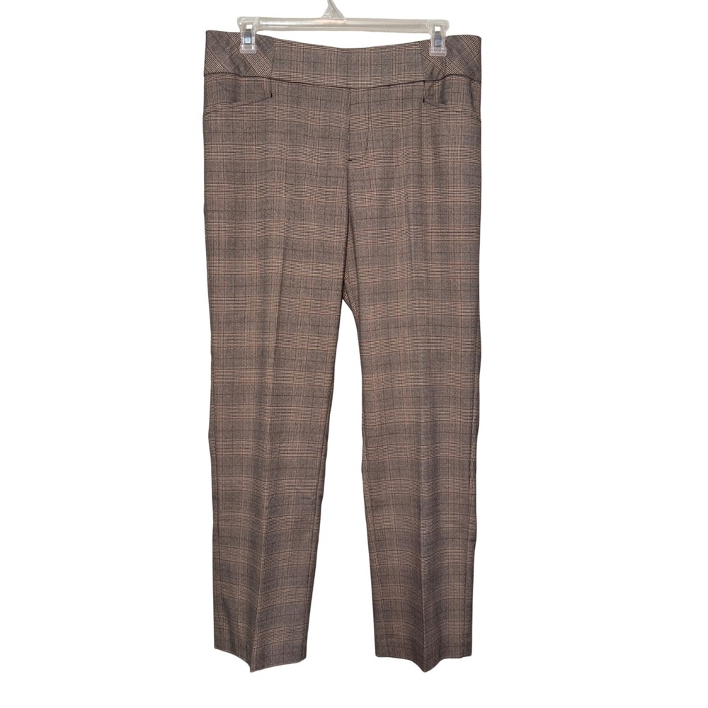 Christopher & Banks The Perfect Pant Brown Plaid Mid-Rise Straight Leg Sz 16 NWT